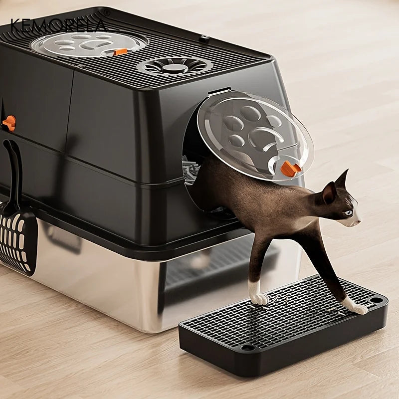 KEMORELA Stainless Steel Cat Litter Box XLExtra Large Litter Box for Big Cats Enclosed Removable with High Sided Enclosure Scoop