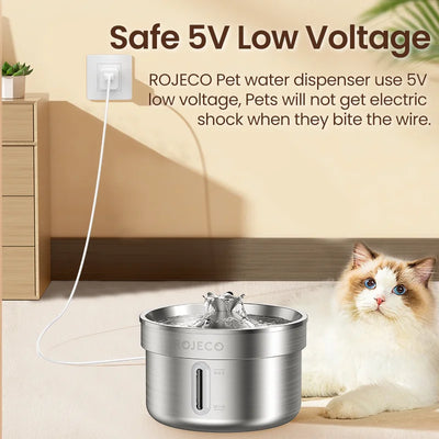 ROJECO Stainless Steel Pet Drinking Fountain Automatic Cat Water Fountain Smart Pet Water Dispenser for Dog Cat Drinking Supply